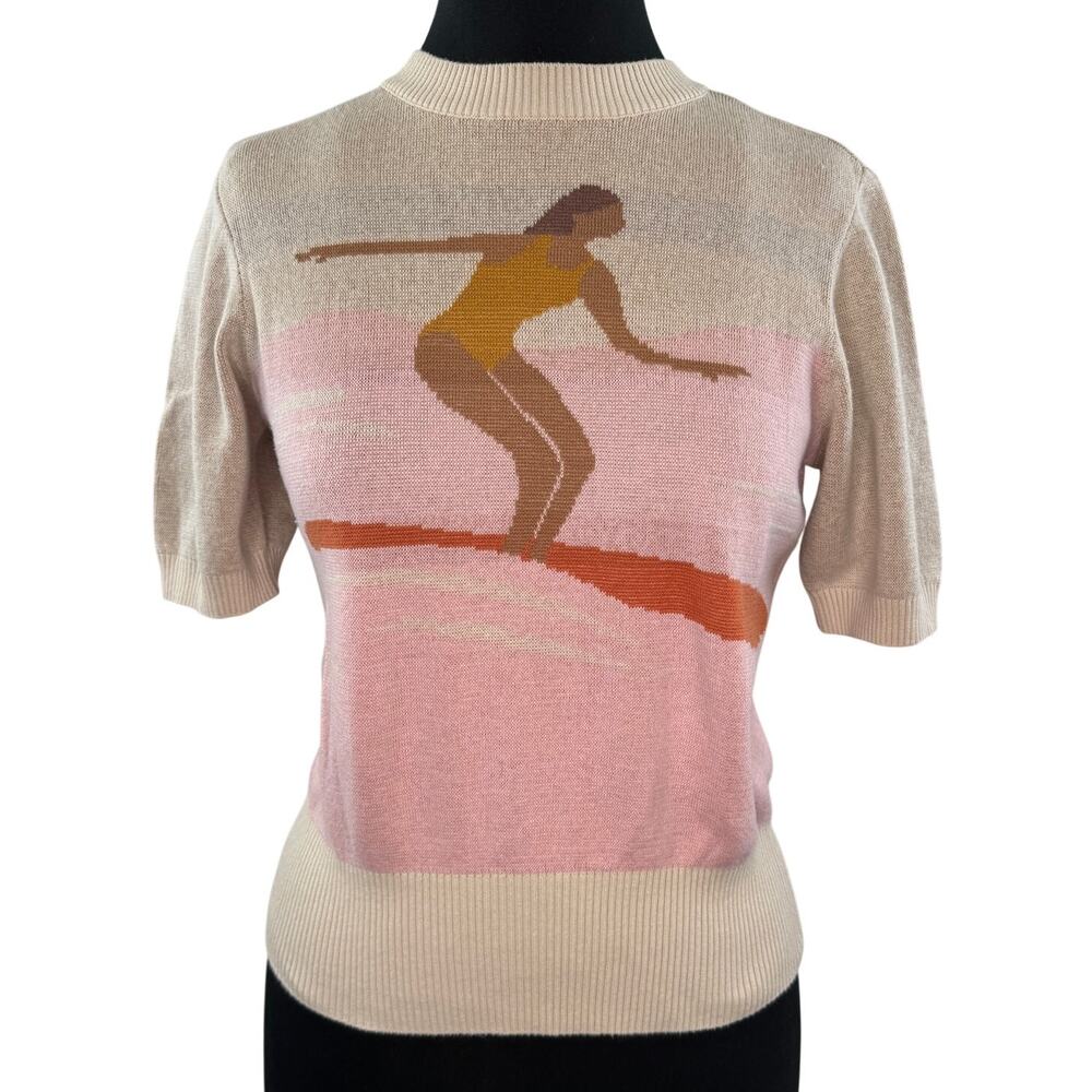 FAHERTY 100% Organic Cotton Beach Surf Sweater Tee In Sunset Waves Size M Medium